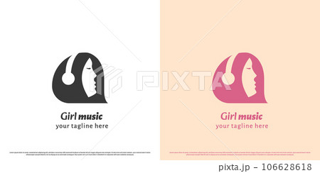 Girl music logo design illustration. Creative abstract silhouette concept of female shadow listening to symphony song music using headphones. Modern mascot flat simple flat lifestyle people icon. Girl music logo design illustration. Creative abstract silhouette concept of female shadow listening to symphony song music using headphones. Modern mascot flat simple flat lifestyle people icon. 106628618
