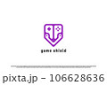 Gaming shield esport logo design illustration. Creative abstract simple flat silhouette of joystick console play button shield. Child fun modern minimalist technology digital game concept symbol icon. 106628636