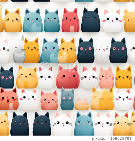 Cat cartoon seamless pattern. Generative AI. 106628701