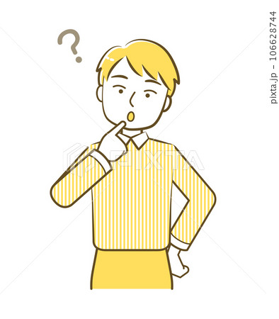 疑問に思う男性の上半身イラスト-親しみシンプルタッチ黄色 106628744