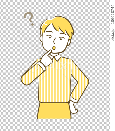 疑問に思う男性の上半身イラスト-親しみシンプルタッチ黄色 106628744