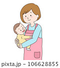赤ちゃんを抱っこするエプロンを着た女性の上半身のイラスト 106628855
