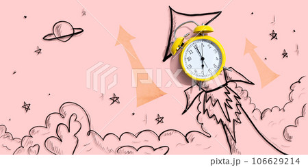 Alarm clock flying to the sky like a rocket Alarm clock flying to the sky like a rocket 106629214