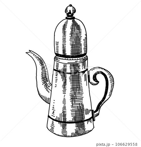 アンティーク風のポット ペン画・手描きイラストのイラスト素材