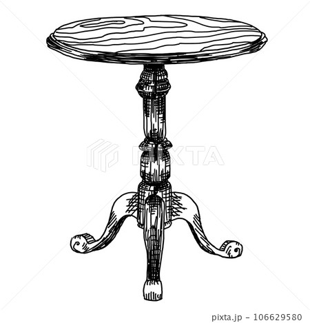 ヴィンテージ風のテーブル ペン画・手描きイラストのイラスト素材