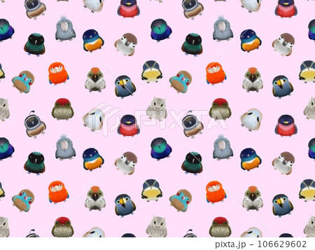 フワフワ鳥C   シームレスパターン　ピンク 106629602