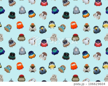 フワフワ鳥C   シームレスパターン　ブルー 106629604