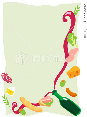 赤ワインとワインに合う食べ物のフレーム 赤ワインとワインに合う食べ物のフレーム 106630092