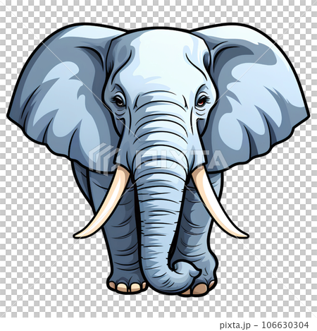 cartoon, cute, animal, elephant, illustration, happy, design, character, nature, isolated, trunk, wildlife, mammal, safari, wild, baby, africa, funny, mascot, fun, drawing, jungle, gray, zoo, grey, fr 106630304