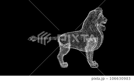 3D Lion on black background. Wild animals concept. Nature reserves and zoo. Business advertising backdrop. For title, text, presentation. 3d animation. 3D Lion on black background. Wild animals concept. Nature reserves and zoo. Business advertising backdrop. For title, text, presentation. 3d animation. 106630983