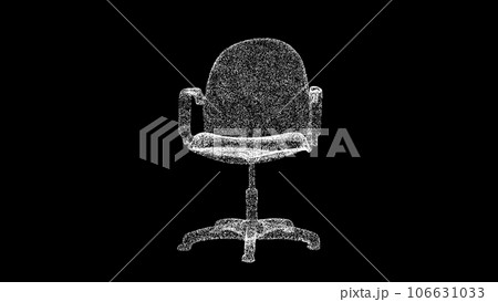 3D office chair on black background. Furniture concept. Business advertising backdrop. For title, text, presentation. 3d animation. 106631033