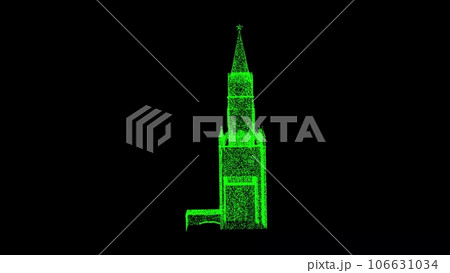 3D Kremlin Tower on black background. Architectural concept. Tourism and Attractions. Business advertising backdrop. For title, text, presentation. 3d animation. 106631034