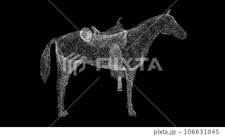 3D Horse with saddle on black background. Ranch animals concept. Horse racing and entertainment. Business advertising backdrop. For title, text, presentation. 3d animation. 106631045