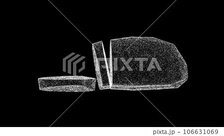 3D sliced bread on black background. Food and Nutrition concept. Business advertising backdrop. For title, text, presentation. 3d animation. 106631069