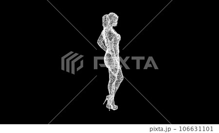 3D woman Fashion model on black bg. Glamour concept. Business advertising backdrop. For title, text, presentation. 3d animation. 3D woman Fashion model on black bg. Glamour concept. Business advertising backdrop. For title, text, presentation. 3d animation. 106631101