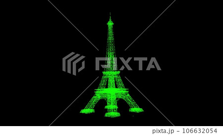 3D Eiffel Tower on black bg. Business advertising backdrop. For title, text, presentation. 3d animation. 3D Eiffel Tower on black bg. Business advertising backdrop. For title, text, presentation. 3d animation. 106632054