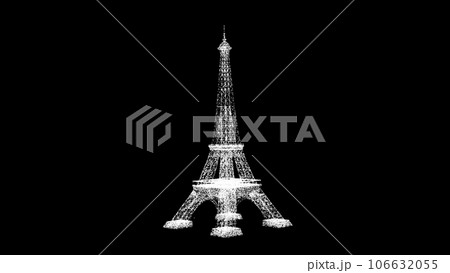 3D Eiffel Tower on black bg. Business advertising backdrop. For title, text, presentation. 3d animation. 3D Eiffel Tower on black bg. Business advertising backdrop. For title, text, presentation. 3d animation. 106632055