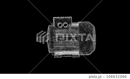 3D Electric motor on black background. 3 phase induction motor. Business Advertising backdrop. For title, text, presentation. Object dissolved flickering particles. 3d animation. 3D Electric motor on black background. 3 phase induction motor. Business Advertising backdrop. For title, text, presentation. Object dissolved flickering particles. 3d animation. 106632066