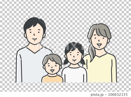 一家四口微笑/上半身 106632155