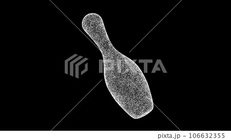 3D bowling skittle on black background. Bowling alley. Sport equipment concept. Sports and entertainment. Business advertising backdrop. For title, text, presentation. 3d animation. 106632355