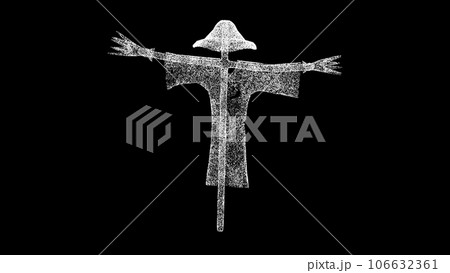 3D Scarecrow on black bg. Halloween holiday concept. Fabulous fantasy concept. Horror, thriller. Decoration for Halloween and Thanksgiving. For title, text, presentation. 3d animation. 3D Scarecrow on black bg. Halloween holiday concept. Fabulous fantasy concept. Horror, thriller. Decoration for Halloween and Thanksgiving. For title, text, presentation. 3d animation. 106632361