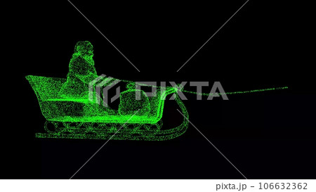 Santa in sleigh on black bg. Merry Christmas happy holidays. Xmas and New Year concept. Winter traditions. For title, text, presentation. Business advertising backdrop. 3D animation. Santa in sleigh on black bg. Merry Christmas happy holidays. Xmas and New Year concept. Winter traditions. For title, text, presentation. Business advertising backdrop. 3D animation. 106632362