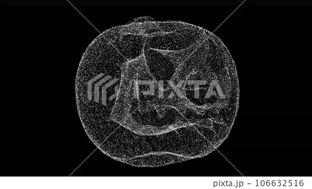 3D Halloween scary pumpkin on black bg. Halloween Jack O Lantern pumpkin. Halloween concept. For title, text, presentation. Shimmering particles. 3D animation. 106632516