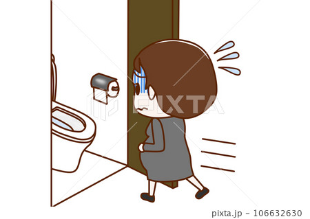 （全身斜め後ろ）お腹が痛くて青ざめて急いでトイレに駆け込む妊婦 106632630