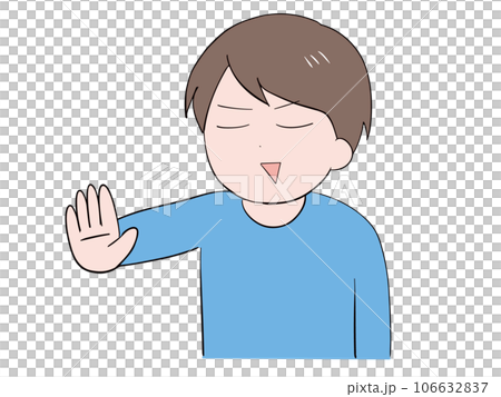 一位身著休閒服、臉上帶著得意表情、一隻手伸出的年輕男子（上半身） 106632837