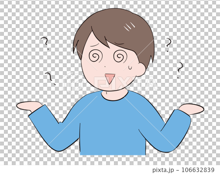 まったく理解できていない私服の若い男性(上半身) まったく理解できていない私服の若い男性(上半身) 106632839