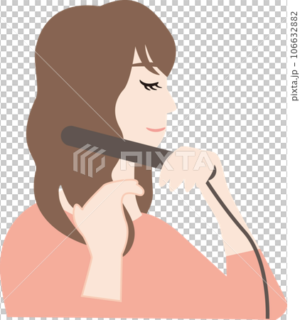 A woman using a hair iron A woman using a hair iron 106632882