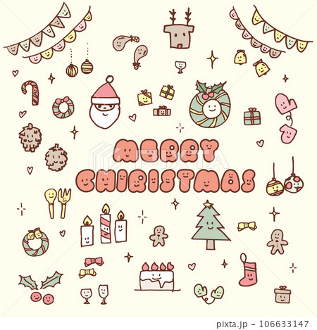 手描きのクリスマスアイコンセットのベクターイラスト 106633147