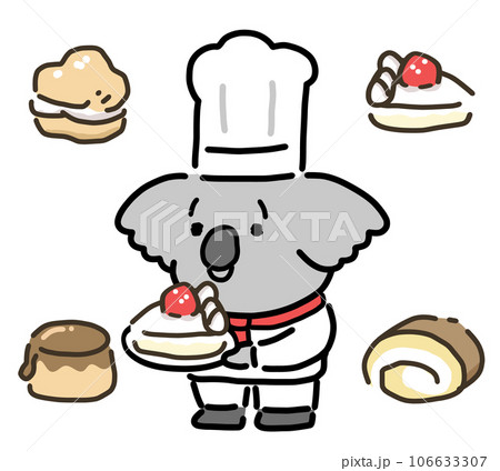 ケーキを持ったコアラのキャラクターと洋菓子セット 106633307