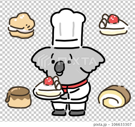 ケーキを持ったコアラのキャラクターと洋菓子セット 106633307