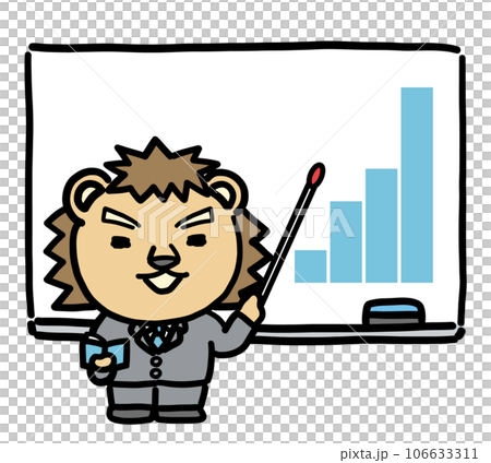 Lion male office worker explaining on the whiteboard Lion male office worker explaining on the whiteboard 106633311