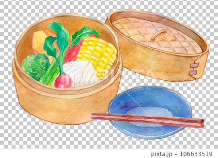 蒸蔬菜水彩插圖 106633519