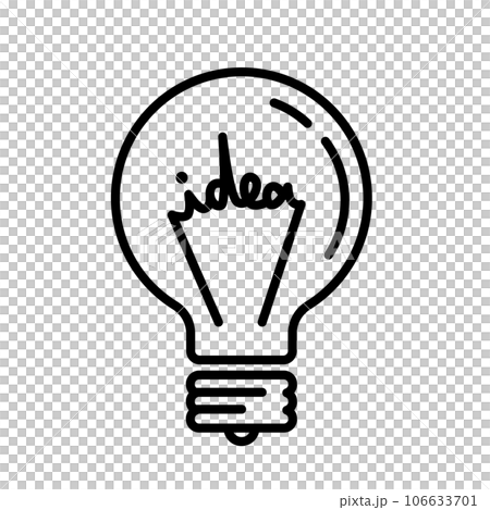 アイデアという言葉のフィラメントが付いている電球のイラスト。 106633701