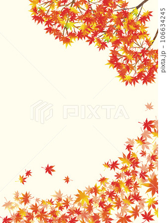 水彩風　秋の紅葉ふわっとフレーム　縦 106634245