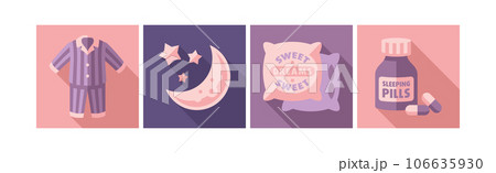 Sleep Time Flat Icons and Object in Square Shape Vector Set Sleep Time Flat Icons and Object in Square Shape Vector Set 106635930