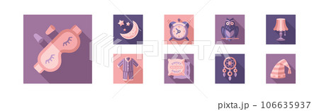 Sleep Time Flat Icons and Object in Square Shape Vector Set Sleep Time Flat Icons and Object in Square Shape Vector Set 106635937