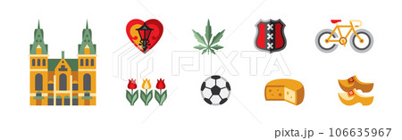 Dutch Culture Icons and Signs of Holland Vector Set 106635967