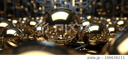 Abstract background with 3d Metallic spheres. 3D illustration of balls textured. Modern cover concept. Decoration element for banner design Abstract background with 3d Metallic spheres. 3D illustration of balls textured. Modern cover concept. Decoration element for banner design 106636211