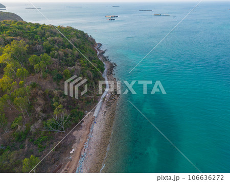 Aerial view sea wave beach with walk way Aerial view sea wave beach with walk way 106636272