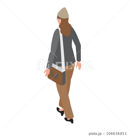 アイソメトリック_バッグを持って歩いている女性 106636851
