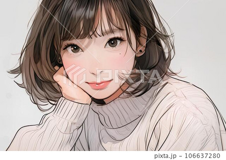 頬杖をつく女の子　AI生成画像 106637280