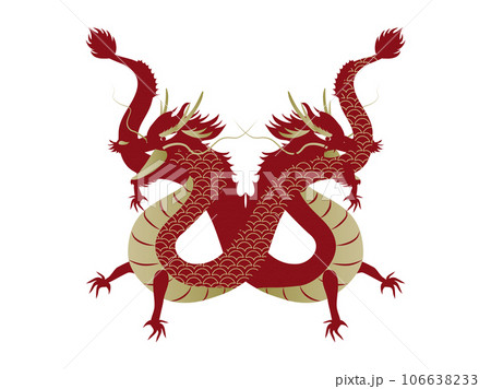 真っ赤なかっこいい横向きの龍2匹 真っ赤なかっこいい横向きの龍2匹 106638233