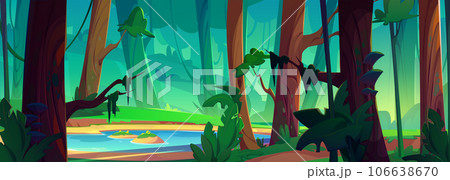 Forest nature with lake and tree landscape vector Forest nature with lake and tree landscape vector 106638670
