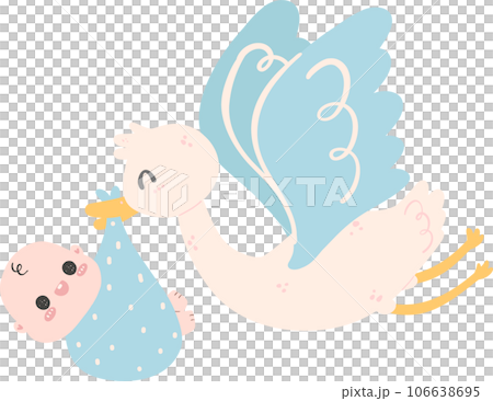 baby shower cute stork bird with baby boy baby shower cute stork bird with baby boy 106638695