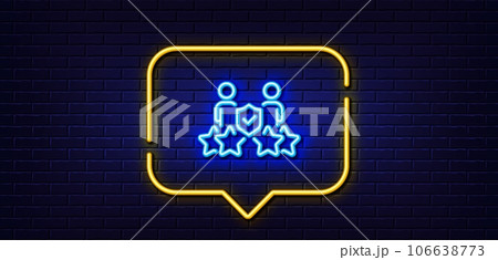 Neon light speech bubble. Security agency line icon. Body guard rating sign. Private protection symbol. Neon light background. Security agency glow line. Brick wall banner. Vector Neon light speech bubble. Security agency line icon. Body guard rating sign. Private protection symbol. Neon light background. Security agency glow line. Brick wall banner. Vector 106638773