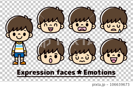 A set of facial expression illustrations of boys crying and laughing 106639673